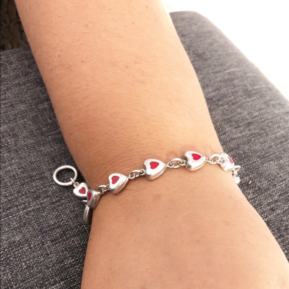 RED Vintage Sterling Silver enamel  Inlay 7" Bracelet. B3 - Picture 4 of 12